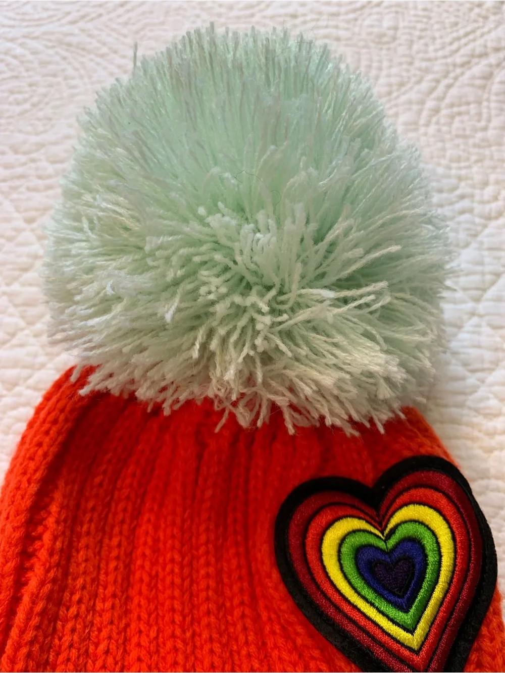Free People Cozy Up Knit Retro Have a Nice Day Heart Hat Designed Children